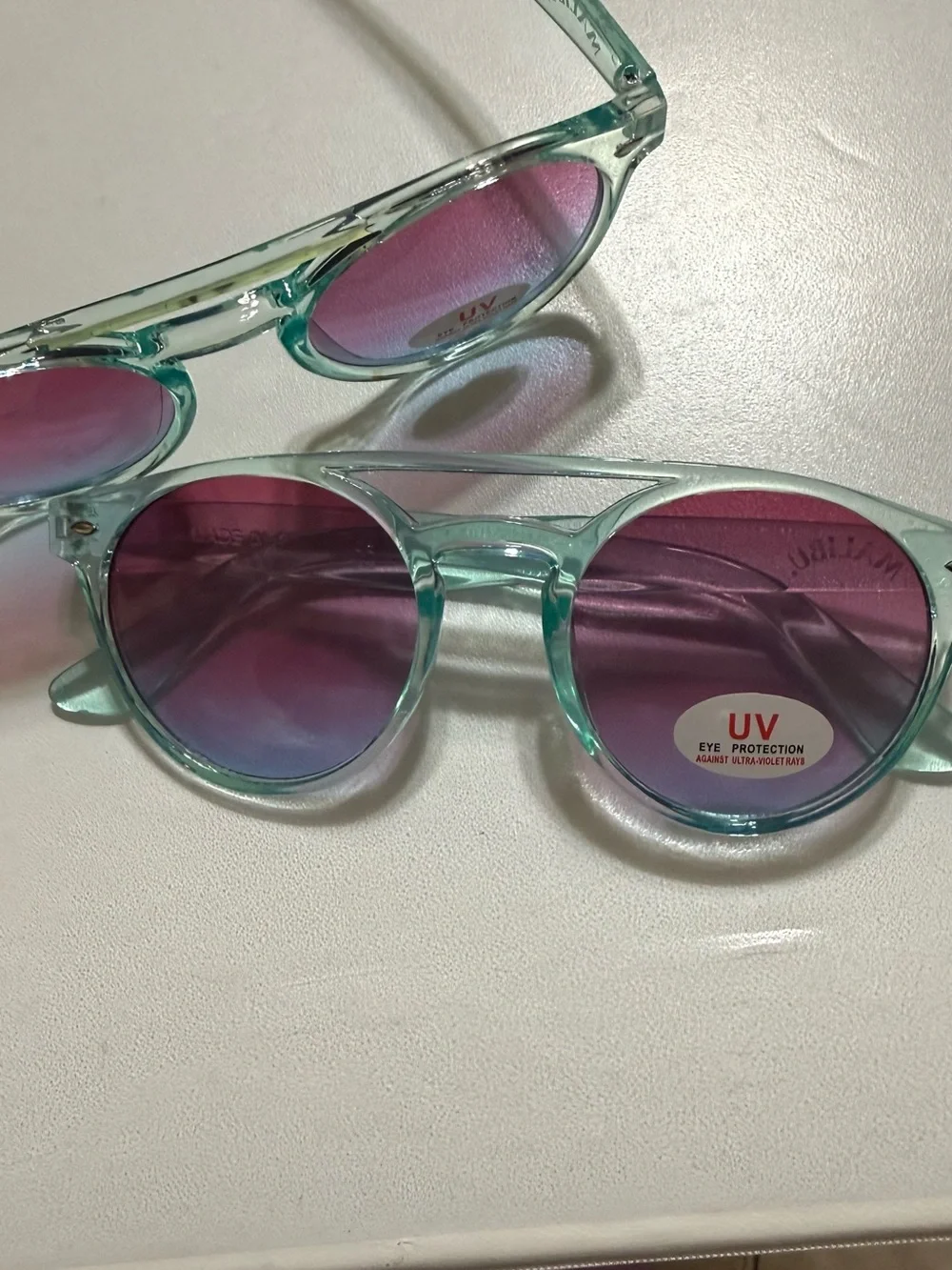 Malibu Mint Green Frame Sunglasses with Pink Gradient Lenses Set of 2 Pairs